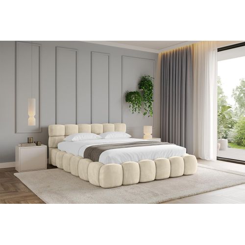 ALTDECOR Polsterbett mit Matratze H3/H4 und Bettkasten LEYA v1 - 200x200 Beige - Bett mit Lattenrost, Kopfteil, Boxbett, Doppelbett mit Stauraum Image