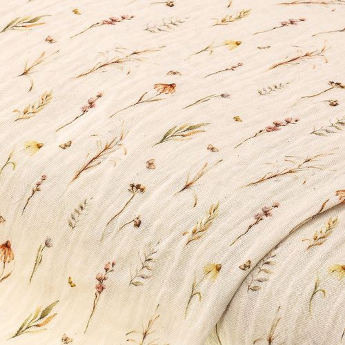 Musselin/Doppel-Gaze "Wiesenblumen", creme-color