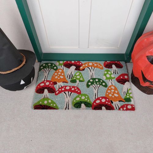 Graue Fußmatte mit mehrfarbigem Pilzmuster 45x75cm