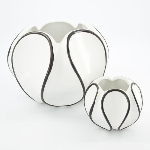 Großer weiß-schwarzer Blumentopf 22x27cm