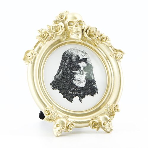 Goldfarbener Bilderrahmen mit Rosen und Totenköpfen 10cm