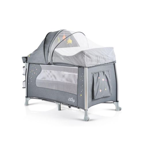 Cangaroo Reisebett iSleep Wiege Matratze Spielbogen Wickelauflage Moskitonetz grau