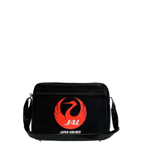 Schultertasche LOGOSHIRT "Japan Air Lines", Damen, Gr. B/H/T: 12,5cm x 30cm x 40cm, schwarz (schwarz, rot), Kunstfaser, bedruckt, mehrfarbig, Taschen Schultertasche, mit Japan Airlines-Frontdruck