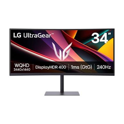 LG UltraGear™ G6 Curved 34 ″ WQHDGamingMonitor mit 240 Hz 34G630A mit DCIP3 95% (Typ.), VESA DisplayHDR™ 400, 1 ms (GtG), USBC (PD 15W) 34G630AB