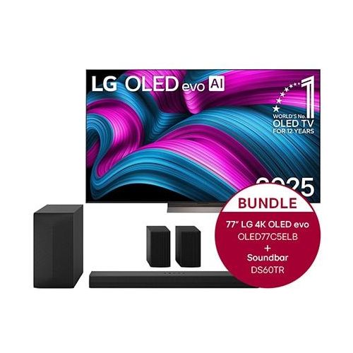 LG 77″ OLED evo AI C5E 4K Smart TV 2025 + 5.1Kanal Home Theater Soundbar DS60TR mit SurroundSound und hinteren Lautsprechern OLED77C5ELB.DS60TR