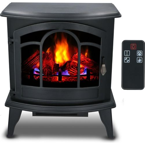 alpina Vicenza Elektrokamin mit Heizung – Elektroheizung 2000W - Kaminofen mit Heizung, Fernbedienung und Timer - Elektroherd mit LED-Flammen - Freistehend - Schwarz