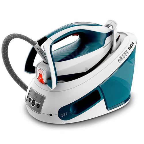 Tefal Dampfbügelstation Express Power Sv8111 , Blau, Weiß , 1800 ml , 40.0x28.5x31.0 cm , Wassertank abnehmbar, Schlauchaufbewahrungsfach, Transportverriegelung, Vertikaldampf, Abschaltautomatik, Schnellaufheizung, leichtgleitende Bügelsohle , Haushaltsreinigung, Haushaltsgeräte, Bügeleisen