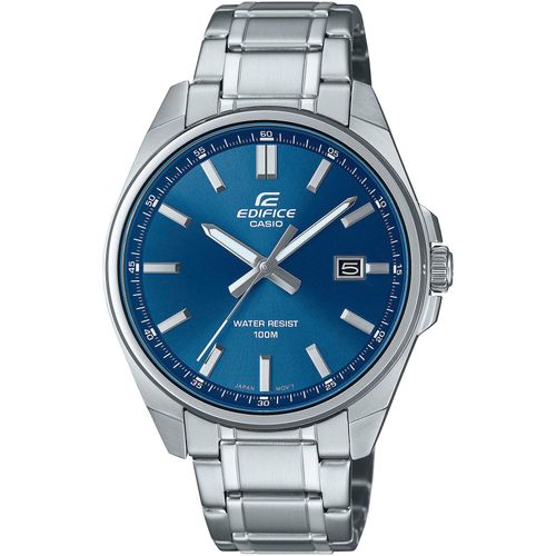 Quarzuhr CASIO EDIFICE, silber (blau, edelstahlfarben), Armbanduhren, Herren, Armbanduhr, Herrenuhr, bis 10 bar wasserdicht, Datum, Edelstahlarmband