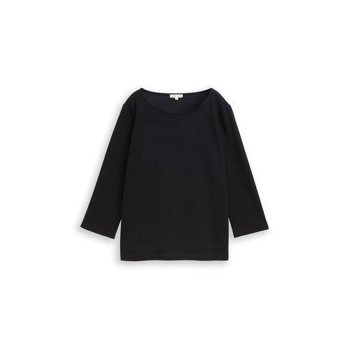 TOM TAILOR Damen Langarmshirt mit Ottoman-Struktur, schwarz, Uni, Gr. XS