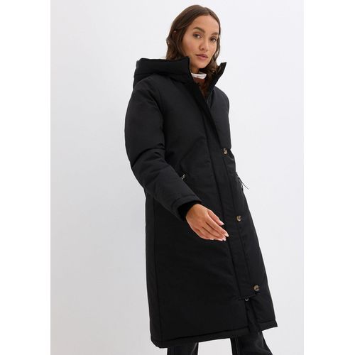 bonprix Wintermantel mit Teddyfell in der Kapuze, schwarz, Gr.50, Wintermantel mit Teddyfell