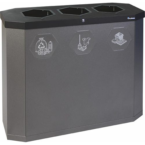 Abfallsammler mit offener Einwurfsöffnung | 3x45 Liter, HxBxT 83x95x35,5cm | Lichtgrau