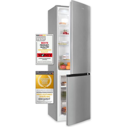 Exquisit Kühl-Gefrierkombination KGC265-70-NF-040C inoxlook | 253 L Volumen | Kühl Gefrierkombination No-frost | Türanschlag wechselbar | Kühlgefrierkombination freistehend