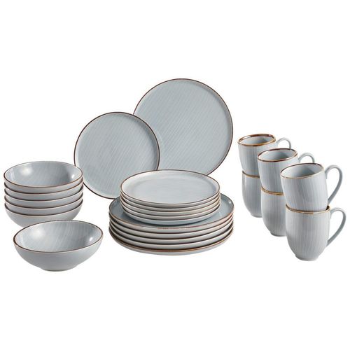 Landscape Kombiservice Bergen, Grau, Keramik, 24-teilig, Streifen, 400 ml,350 ml, Lfgb, Handmade Quality, Essen & Trinken, Geschirr, Geschirr-Sets, Kombiservice