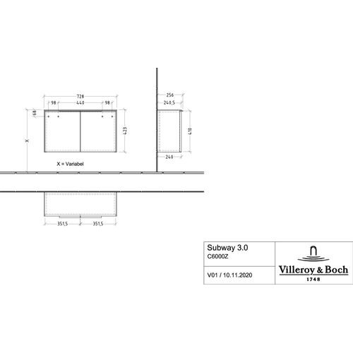 Villeroy & Boch Subway 3.0 Sideboard, 2 Türen, 728x423x256mm, C60002AF