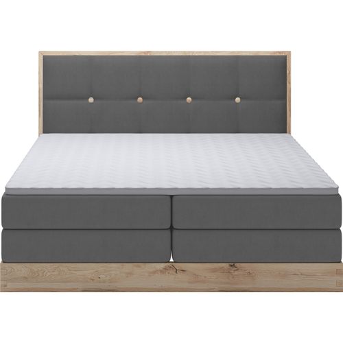 Schlafzimmer Bett Polsterbett ELLI – Modernes Kontinentalbett Aus Eichenholz, Mit 2 Stauraumfächern Und Komfortabler Matratze | 140x200 cm | Graphit