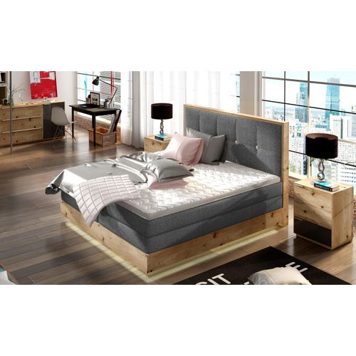Schlafzimmer Bett Hochwertiges Boxspringbett ETNO Mit Bettkasten, Komfortabel und Elegant, Bonellfederkern, Premium Kaltschaum-Topper, Massivholz Eiche | 160x200 cm | Graphit