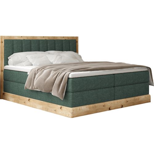 Schlafzimmer Bett Komfortables ALMA Kontinentalbett – Gepolstertes Bett Mit 152 cm Länge, Hochwertigen Matratzen Und Stilvollen Materialien 140x200 cm Dunkelgrün