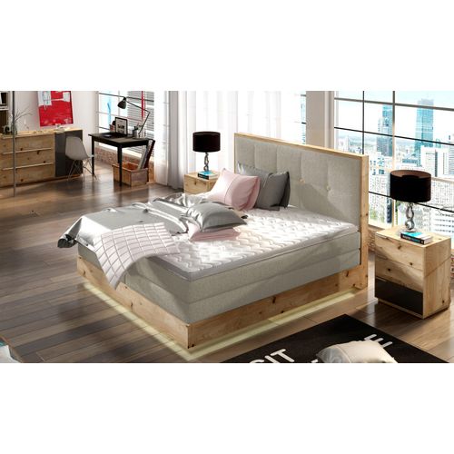 Schlafzimmer Bett Hochwertiges Boxspringbett ETNO Mit Bettkasten, Komfortabel und Elegant, Bonellfederkern, Premium Kaltschaum-Topper, Massivholz Eiche | 180x200 cm | Esche