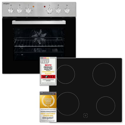 Exquisit Einbauherdset EHE156-2.1U-Set inox | 59 l Garraumvolumen | 7 Backofenfunktionen | Kochfeld mit Rahmen | Energieklasse A