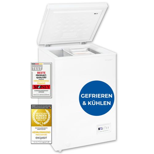 Exquisit Gefriertruhe, Kombigerät, Tiefkühltruhe, 98 Liter, 4-Sterne-Gefrieren, Schnellgefrierfunktion, Gefriertruhe klein, GT101-E-040E weiss