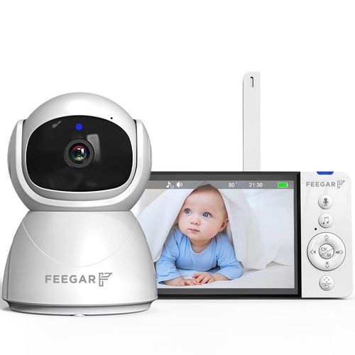 Feegar Babyphone mit Kamera Baby Monitor 5-Zoll 720P HD Display 2,4 GHz PTZ 355°/120° Baby Monitor mit Ferngesteuerter Kamera 2X Zoom VOX Modus