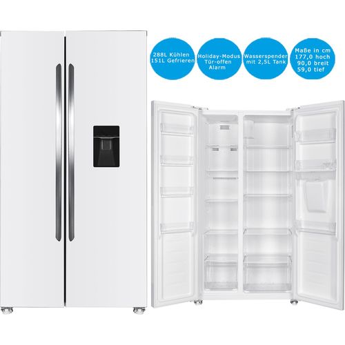 PKM Side by Side NoFrost Kühlschrank Wasserspender Große Türgriffe 439 L Weiß