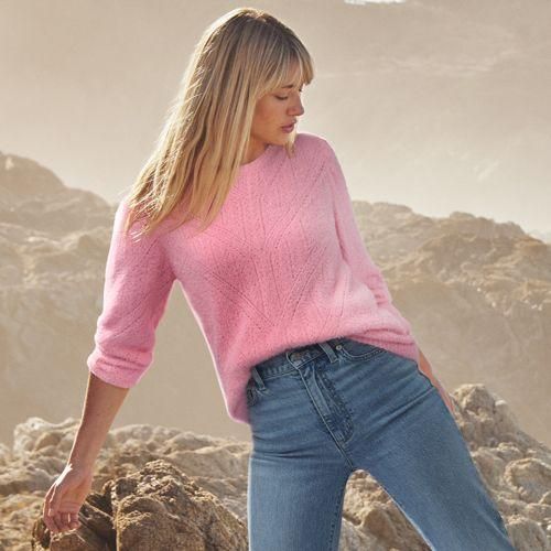 Ajourpullover aus Wimperngarn, Damen, Pink, Baumwoll-Mischung/Nylon-Mischung, by Lands' End