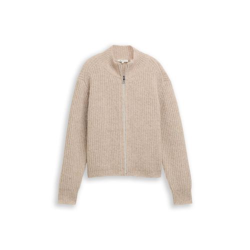 TOM TAILOR DENIM Damen Cardigan mit Reißverschluss, beige, Meliert, Gr. XXL