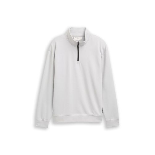 TOM TAILOR DENIM Herren Troyer Sweatshirt mit Logo-Badge, grau, Uni, Gr. XL