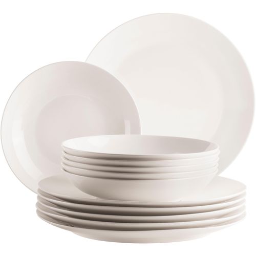 Tafelservice MÄSER "BELMIRA, Geschirr-Set, Porzellan", weiß, 12 Stk., Porzellan, Geschirr-Sets