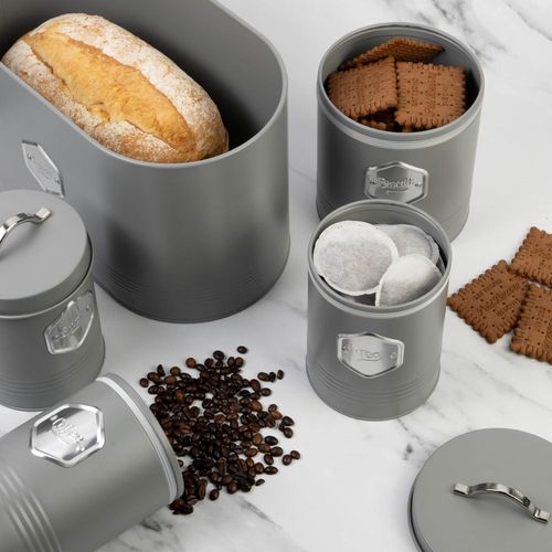 Stilvolles 5-teiliges blaues Küchen-Aufbewahrungsdosen-Set für Brot, Kekse, Zucker, Kaffee und Tee.