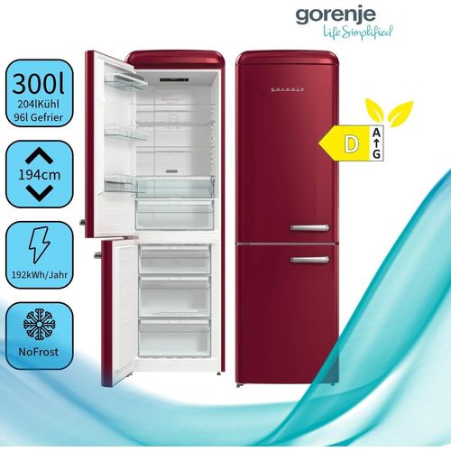 Gorenje ONRK619DR-L Retro Kühl-/Gefrierkombination - NoFrost - Invertertechnologie - NoFrostPlus - 300 Liter Gesamtvolumen - LED-Display - CrispZone - AdaptTech