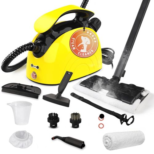 Dampfreiniger, Hochtemperatur-Dampfgerät 120°C, 1.08L Wassertank, 14 Zubehörteile, chemiefreie Reinigung, für Fliesen, Teppich, Auto, Kindersicherung