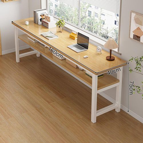 Zweisitzer-Schreibtisch, Lerntisch, Schreibtisch mit Regal, Computertisch, Langtisch, holzfarbe, L160 x B40 x H75cm FY-Z4562