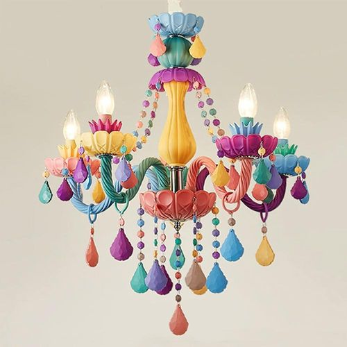 lampe Kinderzimmer Pendelleuchte Kinderlampe Cartoon-Hängeleuchte Kerzenleuchter Kinderzimmerdekoration Bunt 6-flammig 60 x 65 cm /LTETD6D/