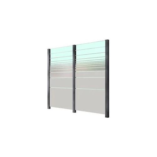 Zaun STAKET PRO, grau, Pfosten: 3 Stk., Aluminium, Glas, Zaunelemente, Glaszaun, Gesamtlänge: 2,289 m, 3 Pfosten