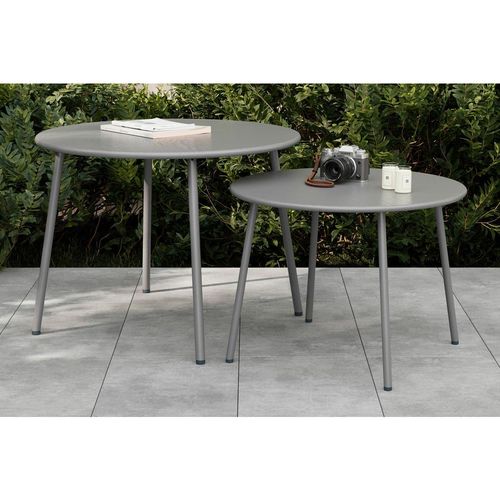 Ambia Garden Garten-Beistelltischset , Dunkelgrau , Metall , 2-teilig , rund , 50 cm , Balkonmöbel, Balkontische