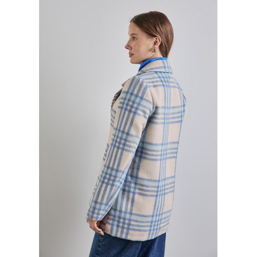 Cabanjacke STREET ONE, Damen, Gr. 42, beige (rich sand), Web, Obermaterial: 90% Polyester, 10% Viskose, unifarben, gerade ca. Mitte Oberschenkel, V-Ausschnitt, Jacken, kariert, mit Reverskragen