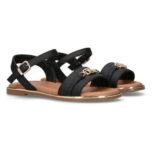 Sandale TOMMY HILFIGER, Mädchen, Gr. 30, gold (schwarz goldfarben), Synthetik, festlich, Schuhe, Glitzersandale, Sandalette mit Zierelement