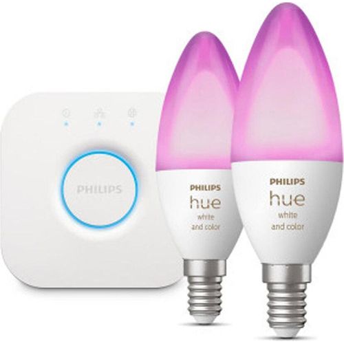 Philips Hue Hue White & Color Ambiance E14 - Smarte Lampe Kerzenform Doppelpack - 470 inklusive Hue Bridge