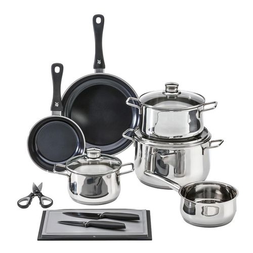 WMF Kochtopfset Diadem Plus, Edelstahl, Metall, 10-teilig, 16 cm,20 cm,16 cm, 2 L,3,7 L,6,5 L,1,5 L, bauchig, backofengeeignet, rostfrei, breiter Schüttrand, geschmacksneutral, säurefest, TransTherm®-Allherdboden,backofengeeignet, Kochen, Töpfe, Topfsets