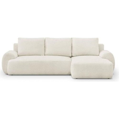 MILO 3-Sitzer-Sofa für die rechte Ecke - hellbeiger Frotteestoff - Aufbewahrungsbox - L 264 x H 84 x T 99/145 cm
