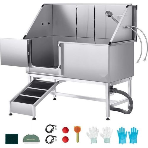 Hundepflegewanne mit Rampe und Wasserfilterplatte - 1500x700x1495mm linke Tür - Pflegewanne für Hunde