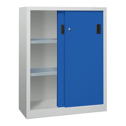 Pavoy Schiebetürenschrank, 1200x1000x400 mm, 2 Böden verzinkt, RAL 7035/5010 (30301-100-400-735510)