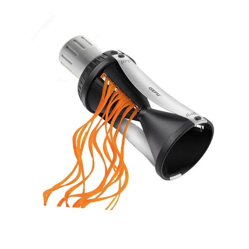 Gefu Spiralschneider Spirelli 2.0, Schwarz, Edelstahl, Metall, Kunststoff, mit Fingerschutz, Haltestab, auch für andere Obst- und Gemüsesorten geeignet, schnelles sicheres Schneiden, Kochen, Küchenhelfer, Obst- & Gemüseschneider