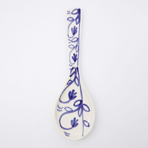 Weißer Servierlöffel mit blauem Muster 10x31,5cm