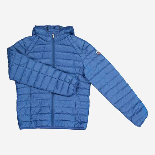 Blaue Steppjacke mit Kapuze