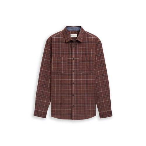 TOM TAILOR Herren Regular Fit Cordhemd mit Karomuster, braun, Kariert, Gr. S Image