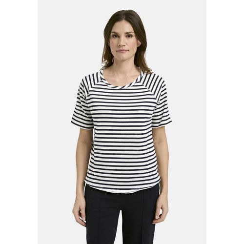 Rundhalsshirt SMITH & SOUL, Damen, Gr. L, blau (marine), Material: 100% Baumwolle, gestreift, slim fit normal, Raglanärmel gerader Abschluss, Shirts Rundhalsshirt, mit offenen Kanten