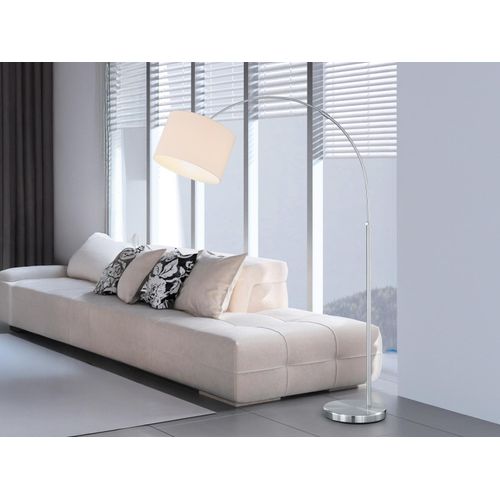 Design LED Bogenlampe mit Stoffschirm weiß höhenverstellbar Stehlampe Wohnzimmer